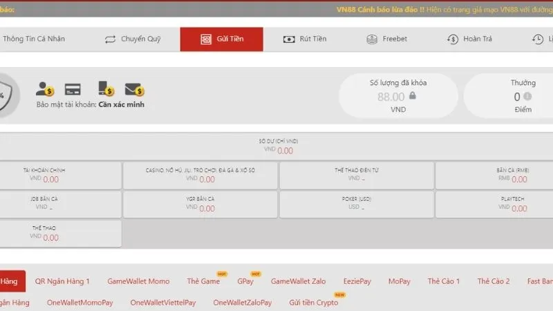 Hướng dẫn nạp tiền vào VN88 thông qua các phương thức phổ biến